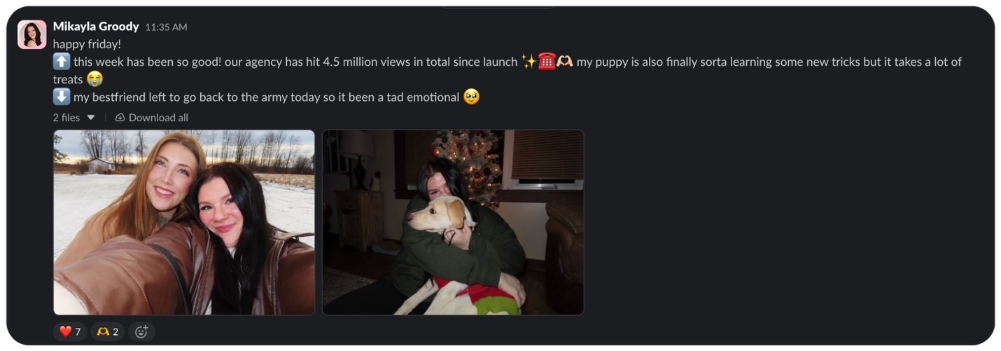 Creator community Slack message 1