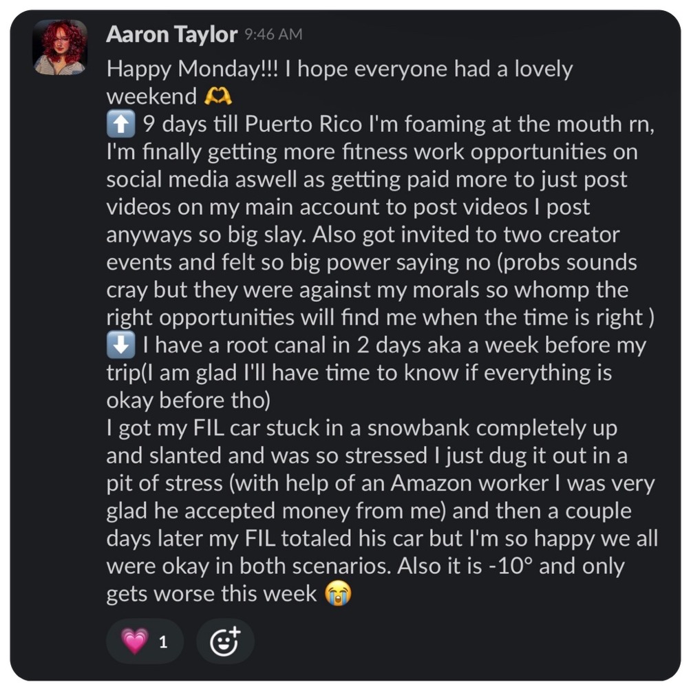 Aaron creator community Slack update