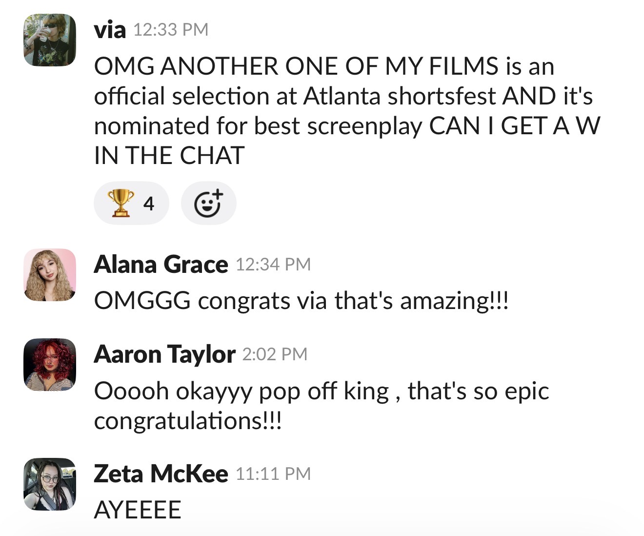 Creator community Slack message